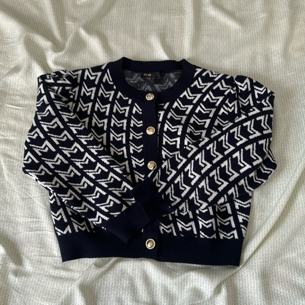 Maje cropped monogram cardigan
